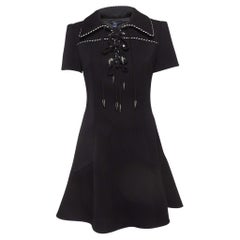 Louis Vuitton Black Wool Blend Lace-Up Neck Skater Dress M
