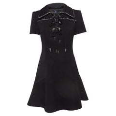Louis Vuitton Black Wool Blend Lace-Up Neck Skater Dress M