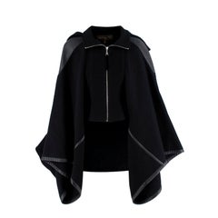 Louis Vuitton Black & Wool Calfskin Leather Trim Zip Hooded Cape
