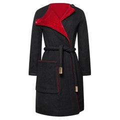 Louis Vuitton Black Wool Coat with Red Velvet Lining, Circa 2010