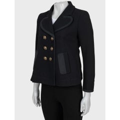 Louis Vuitton Black Wool Cropped Double-Breasted Coat Sz.36