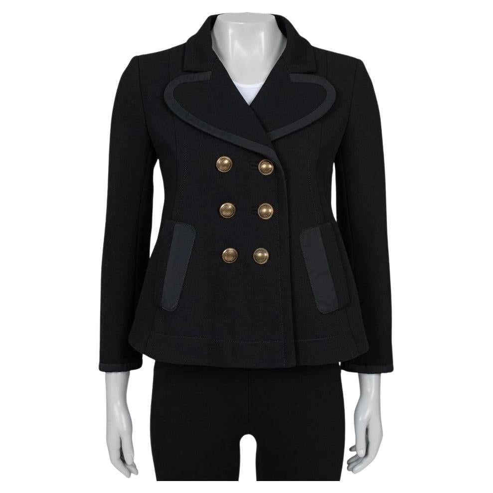 Louis Vuitton Black Wool Cropped Double-Breasted Coat Sz.36