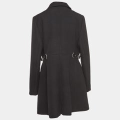 Louis Vuitton Schwarz Wolle Leder Registerkarte Taille einreihig Mantel XL