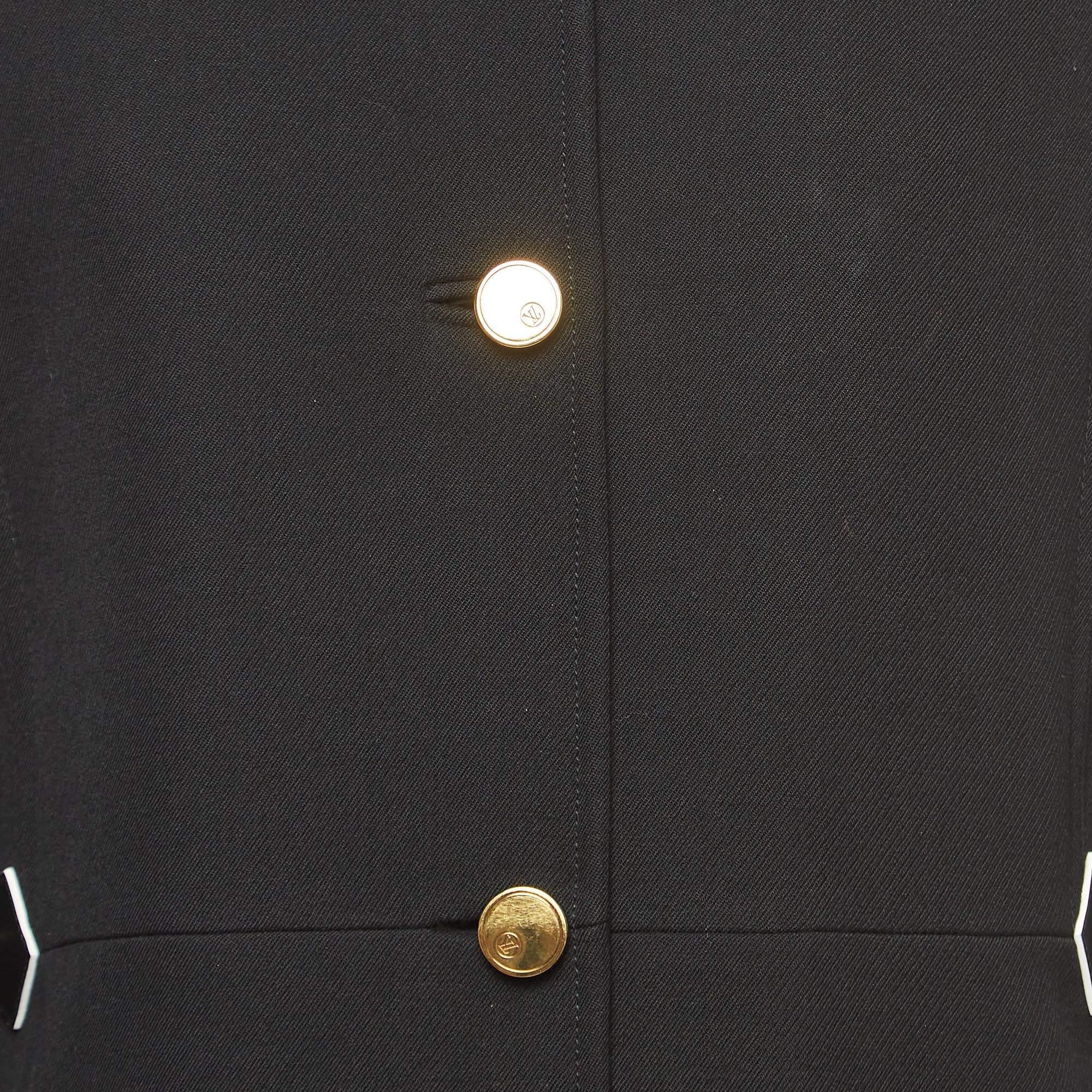 Louis Vuitton Black Wool Leather Tab Waist Single Breasted Coat XL In Excellent Condition For Sale In Dubai, Al Qouz 2