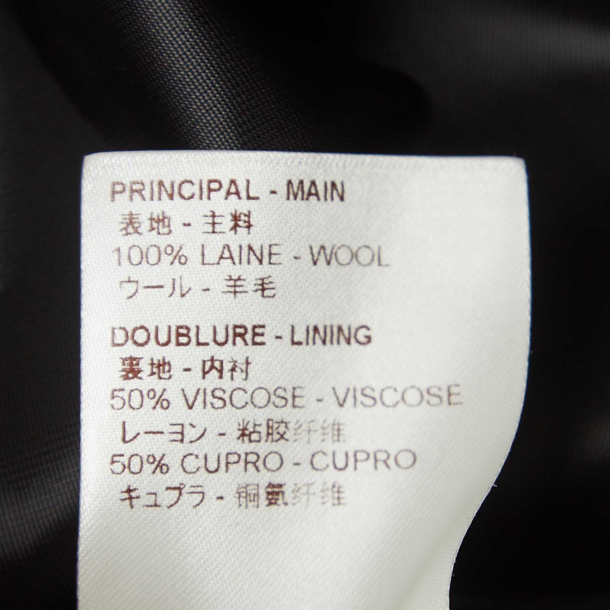 Louis Vuitton Black Wool Leather Tab Waist Single Breasted Coat XL For Sale 1
