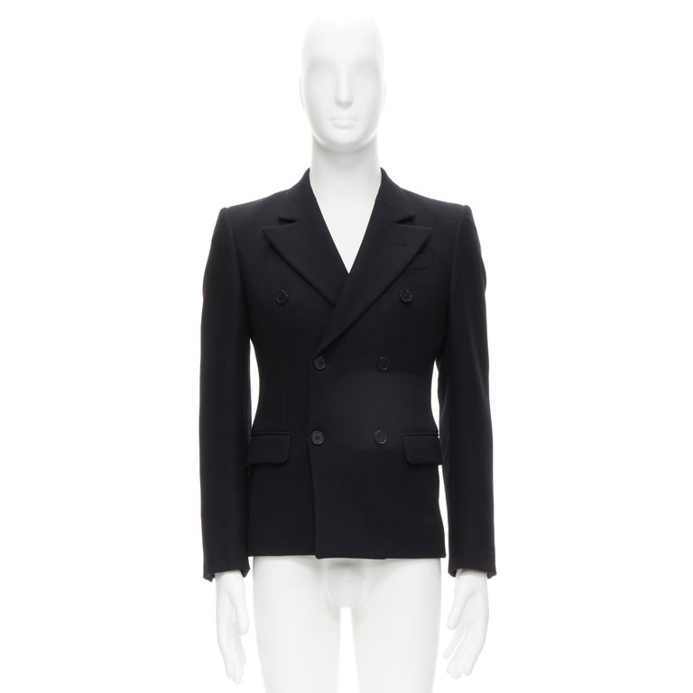LOUIS VUITTON black wool peak collar double breasted blazer jacket