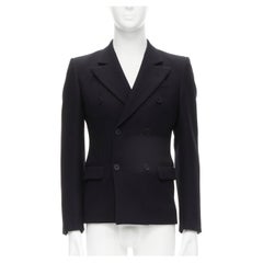 LOUIS VUITTON black wool peak collar double breasted blazer jacket FR46 S