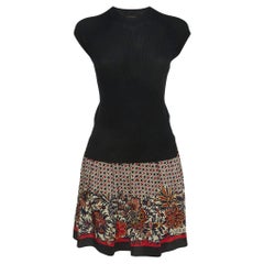 Louis Vuitton Black Wool & Print Silk Sleeveless Mini Dress XS