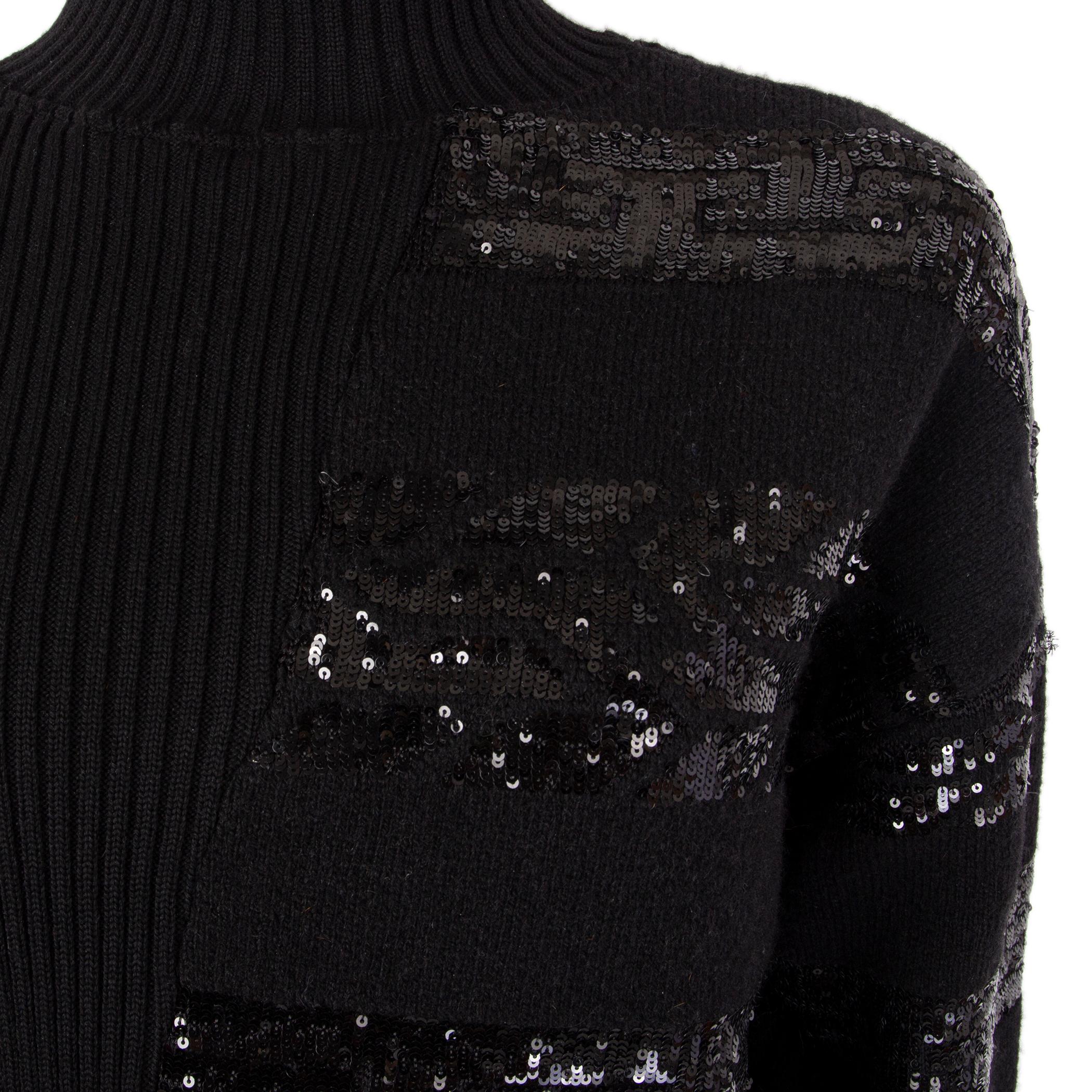 Black LOUIS VUITTON black wool SEQUIN EMBELLISHED Sweater Cocktail Dress M