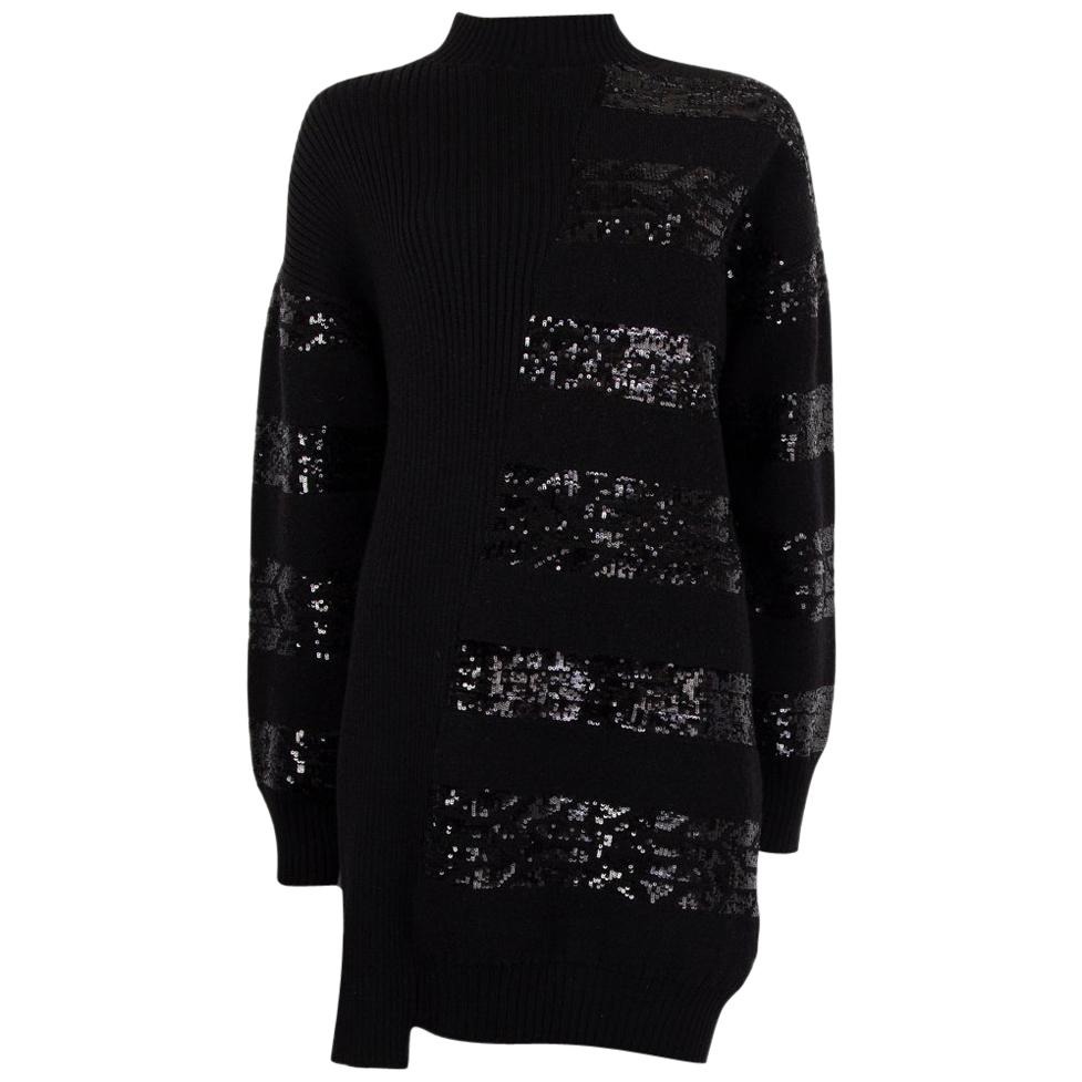 LOUIS VUITTON black wool SEQUIN EMBELLISHED Sweater Cocktail Dress M