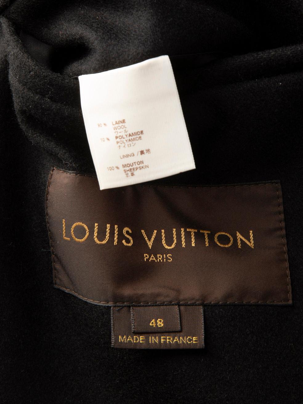 Women's Louis Vuitton Black Wool Shearling Hood Coat Size 4XL For Sale