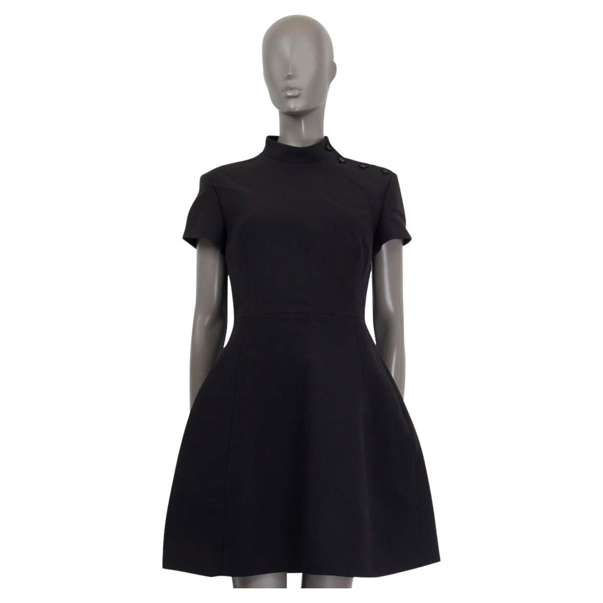 Louis Vuitton Black Wool & Silk Buttoned Neck Short Slleve Dress 40 M