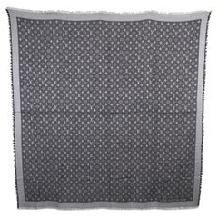 LOUIS VUITTON black wool & silk MONOGRAM DENIM Shawl Scarf LOUIS VUITTON black wool & silk MONOGRAM DENIM Shawl Scarf