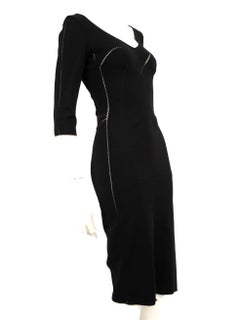 Louis Vuitton Schwarz Wolle V-Ausschnitt Midikleid Größe XS