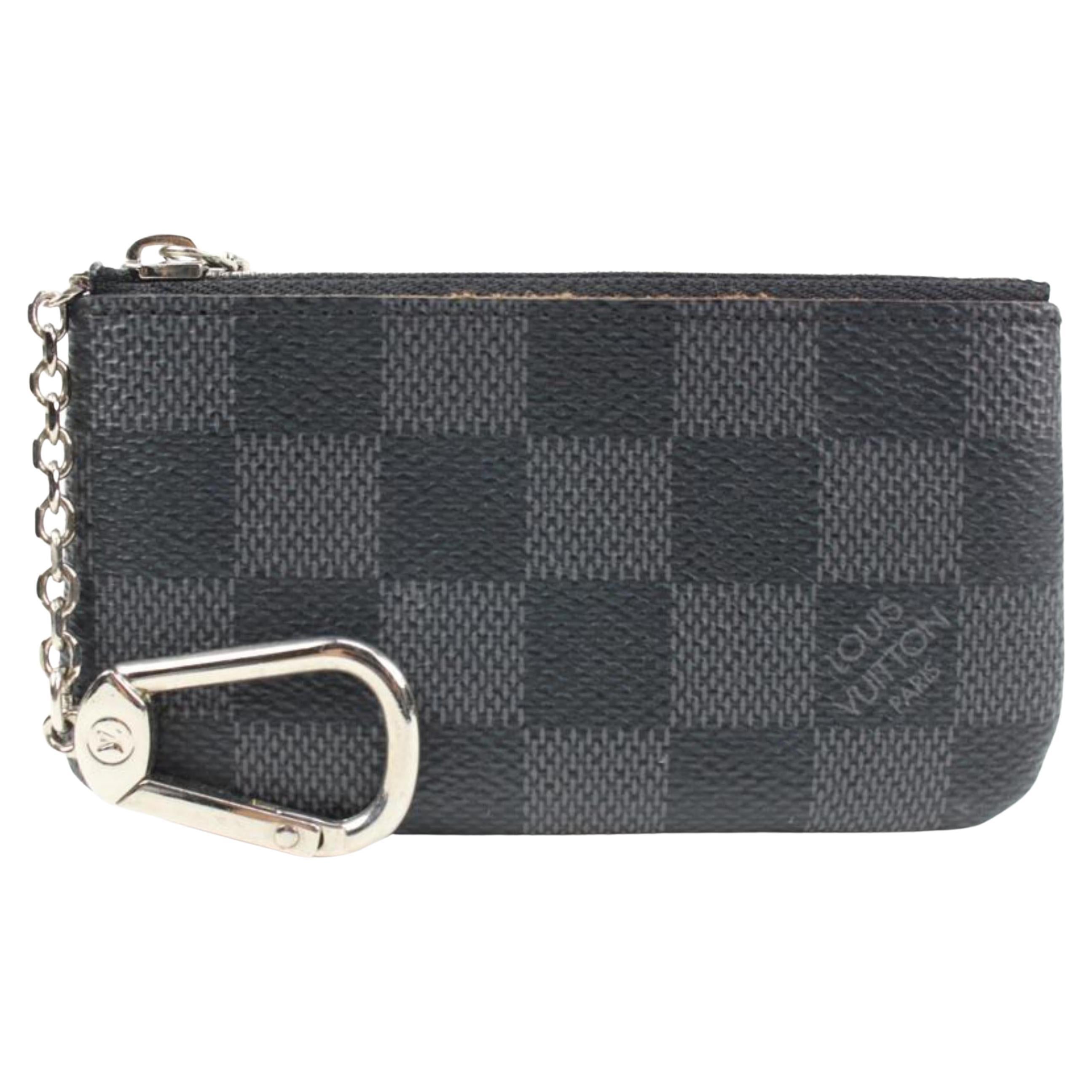 Louis Vuitton Black x Grey Damier Graphite Key Pouch Pochette Cles s126lv60 For Sale