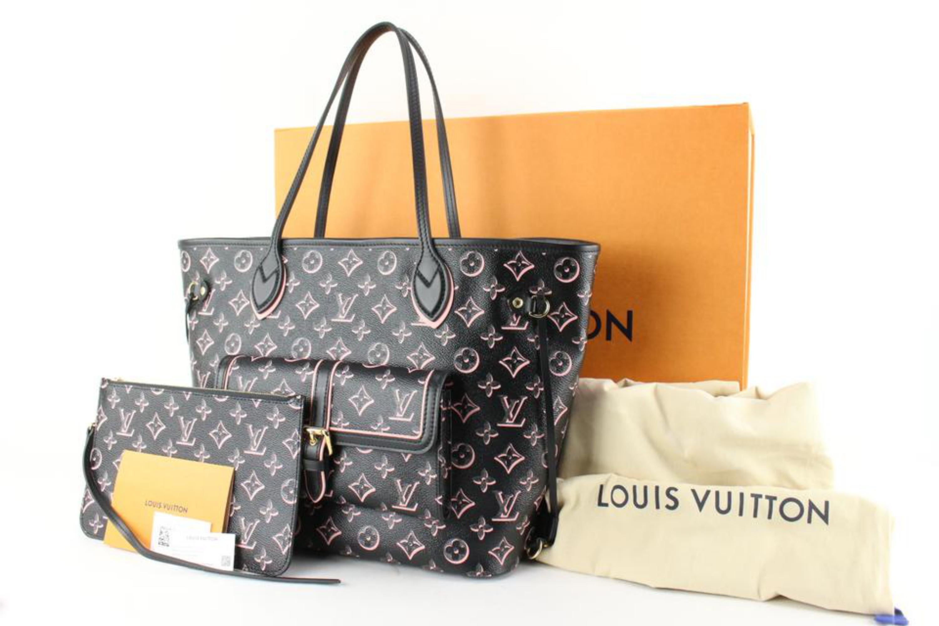Louis Vuitton Black x Pink Monogram Fall for You Neverfull MM Tote w 64lz718s 4