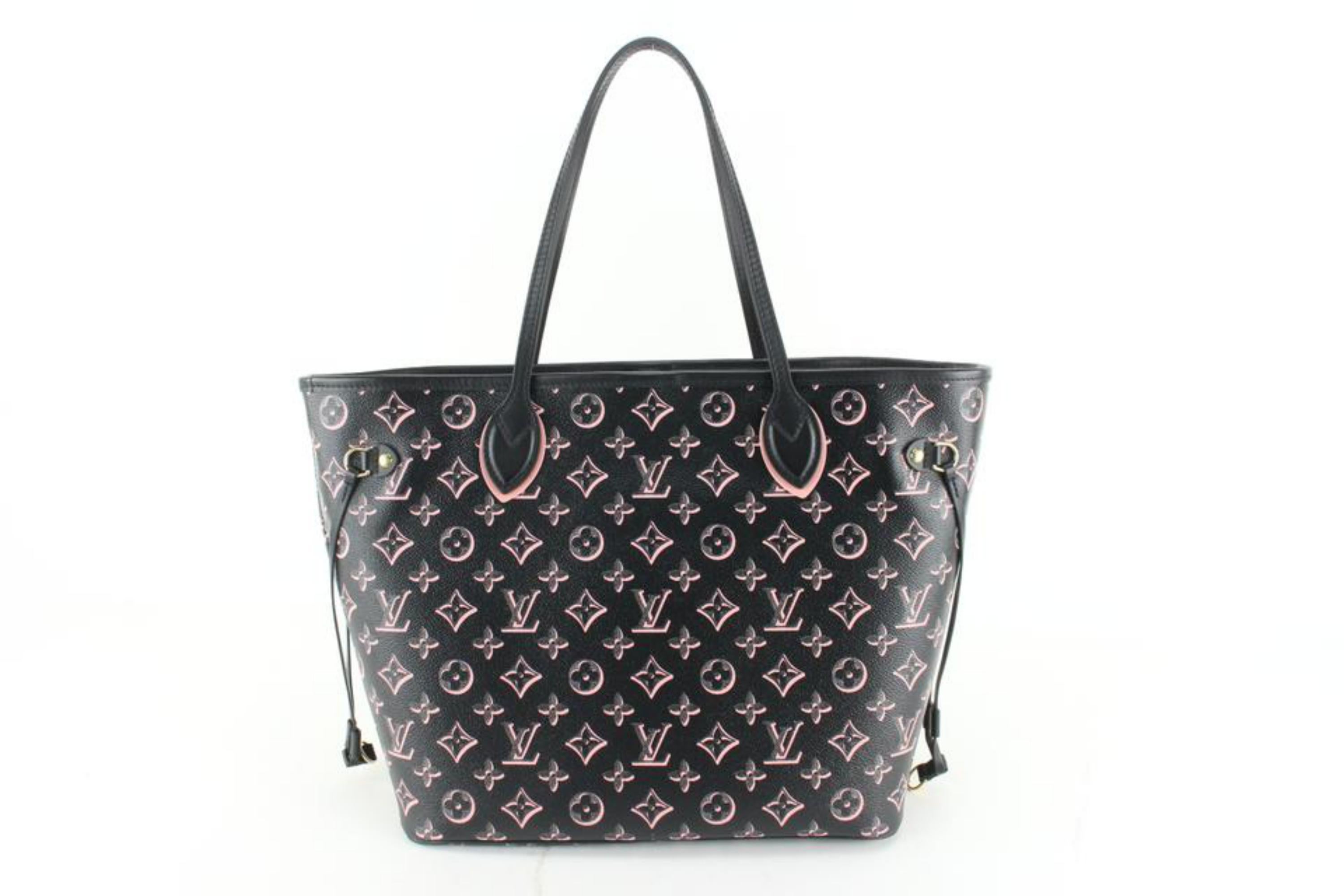 Women's Louis Vuitton Black x Pink Monogram Fall for You Neverfull MM Tote w 64lz718s