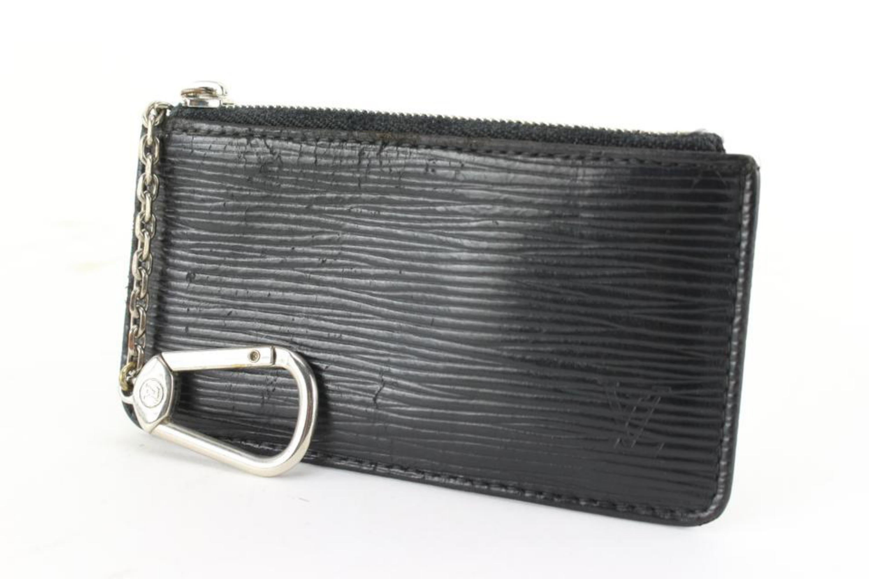 Louis Vuitton Black x Silver Epi Leather Key Pouch Pochette Cles 71lz718s For Sale 5