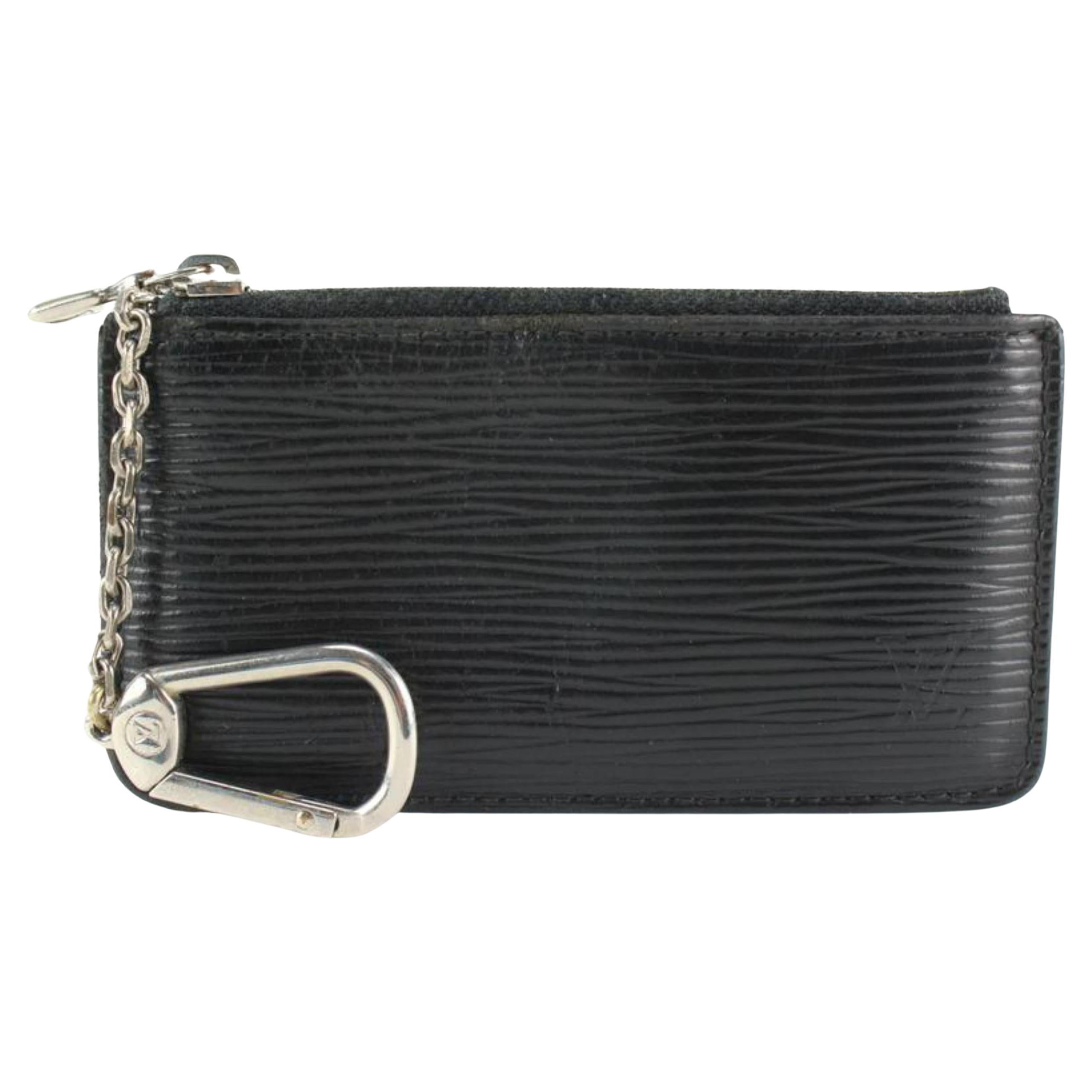 Louis Vuitton Black x Silver Epi Leather Key Pouch Pochette Cles 71lz718s For Sale