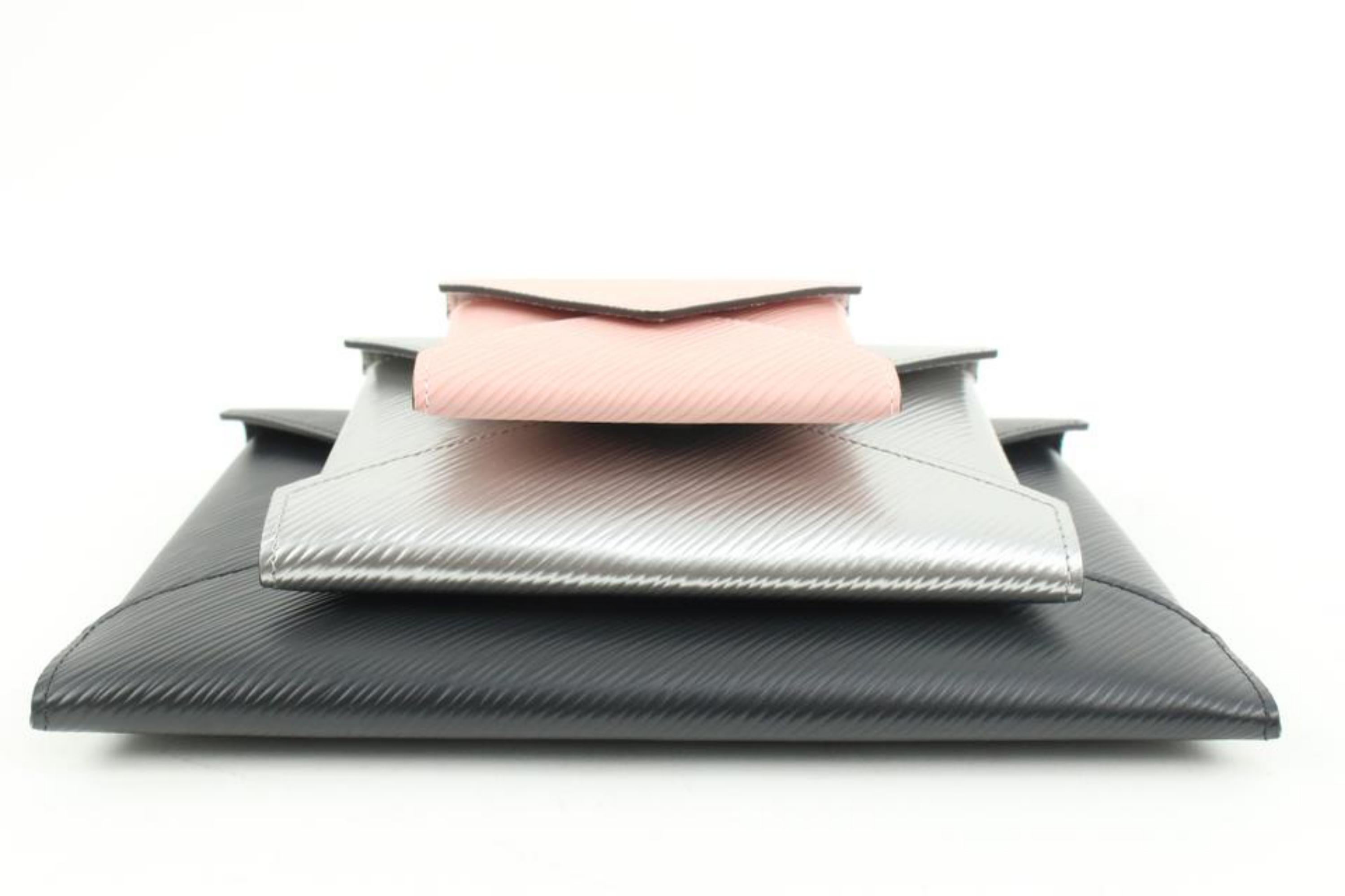Louis Vuitton Black x Silver x Pink Epi Leather Pochette Kirigami 30lv223s For Sale 1