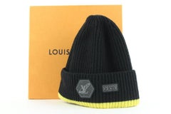 Louis Vuitton Black x Yellow Cable Knit Gravity Beanie Hat Cap Space 527lvs38