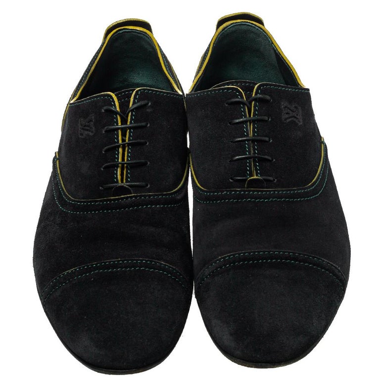 Louis Vuitton Black/Yellow Suede Lace up Oxfords Size 43.5 For Sale at  1stDibs