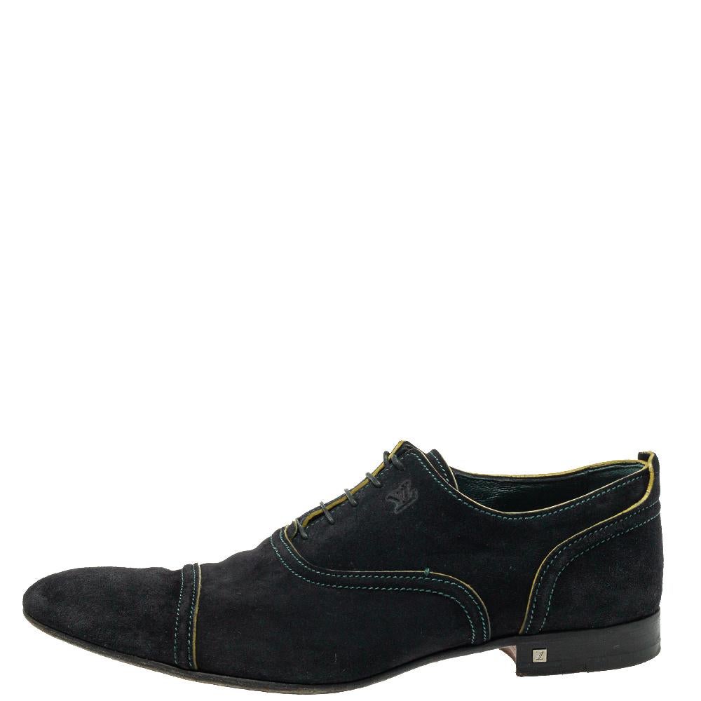 Men's Louis Vuitton Black/Yellow Suede Lace up Oxfords Size 43.5