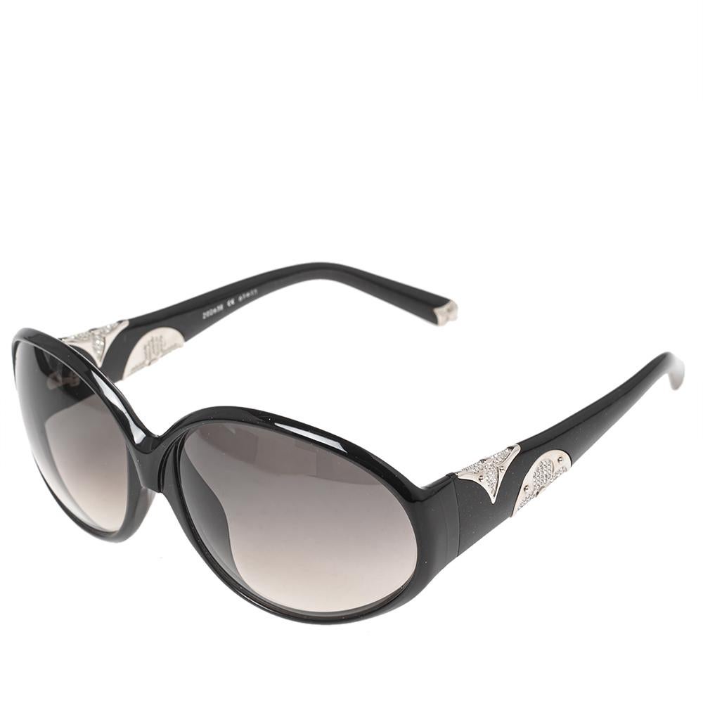 Women's Louis Vuitton Black Z0265E Crystal Embellished Gradient Oval Sunglasses