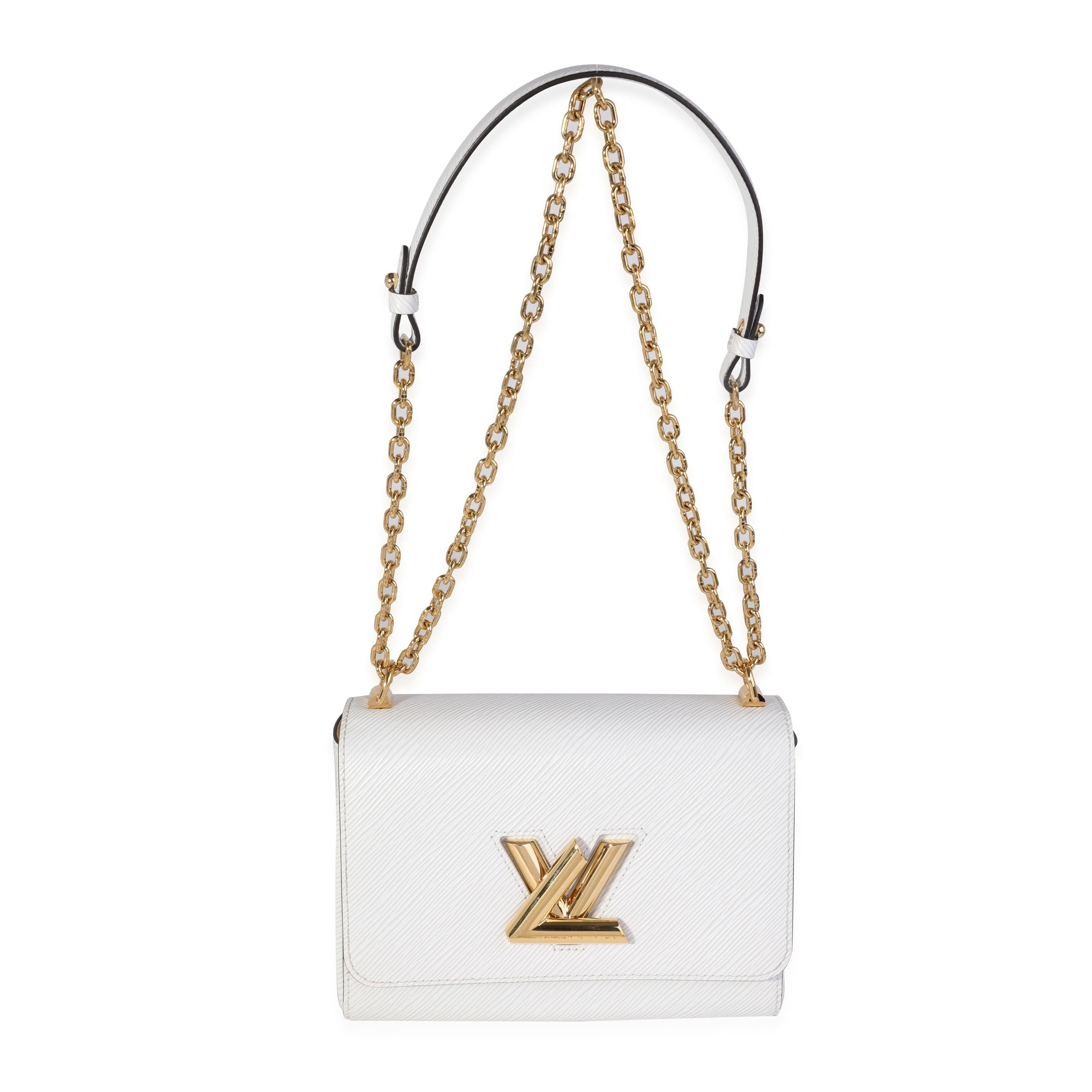 Listing Title: Louis Vuitton Blanc Epi Leather Twist MM
SKU: 121546
MSRP: 4700.00
Condition: Pre-owned 
Handbag Condition: Good
Condition Comments: Good Condition. Light discoloration throughout exterior. Light scuffing to corners. Heavy scratching