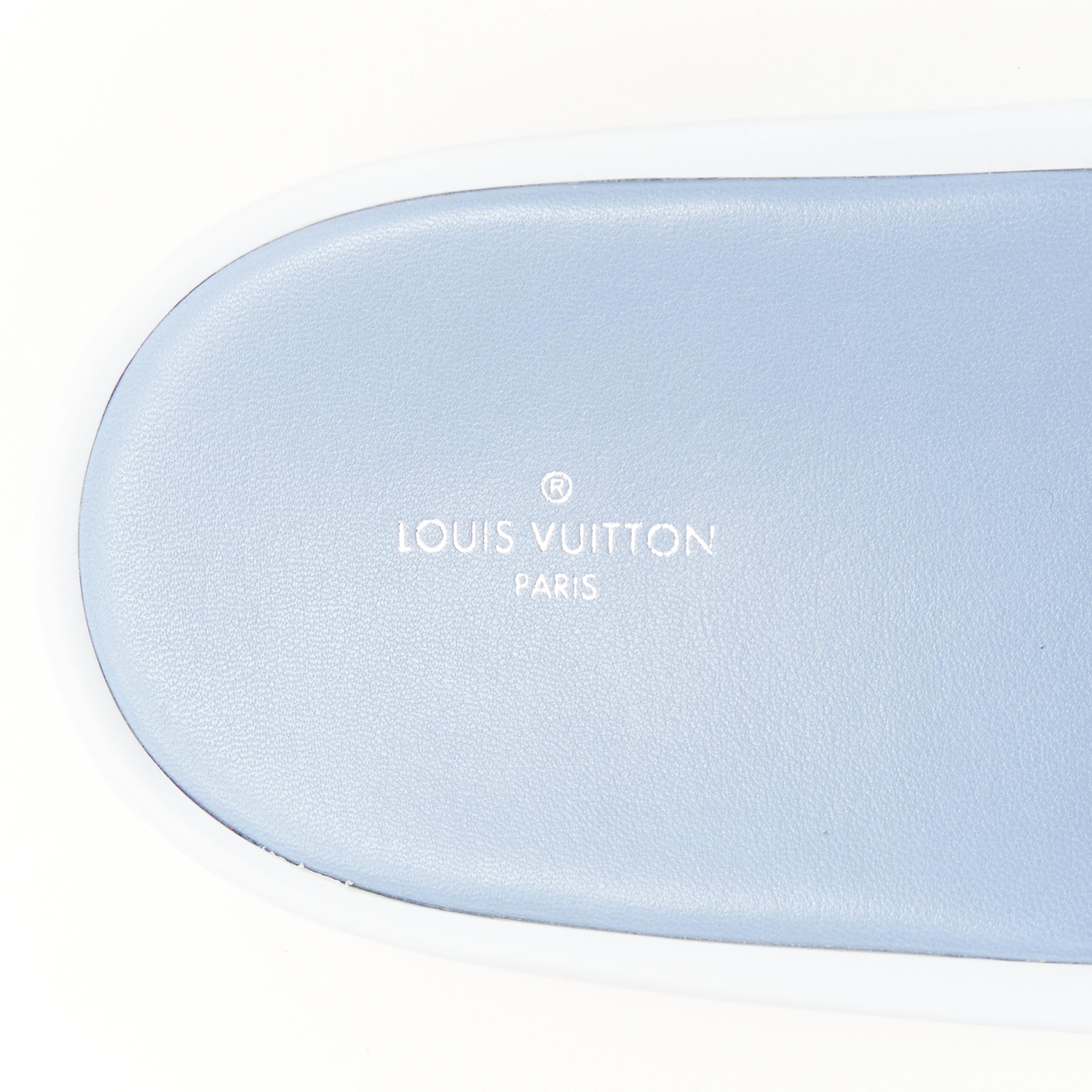 LOUIS VUITTON Bleu Jeans blue faux fur LV logo sunbath flat slides sandals EU38 1