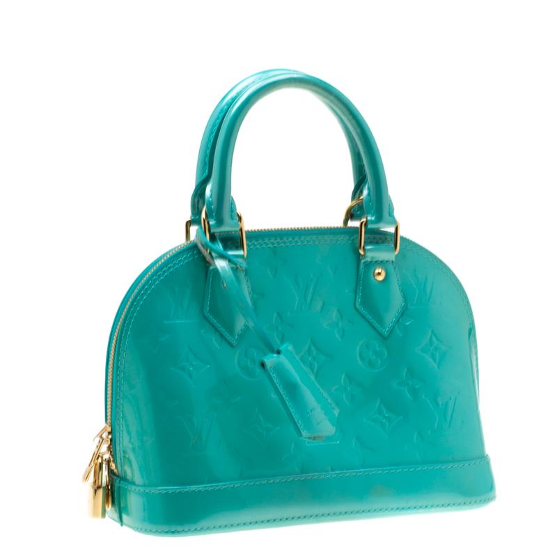 Louis Vuitton Bleu Lagon Monogram Vernis Alma BB Bag In Excellent Condition In Dubai, Al Qouz 2