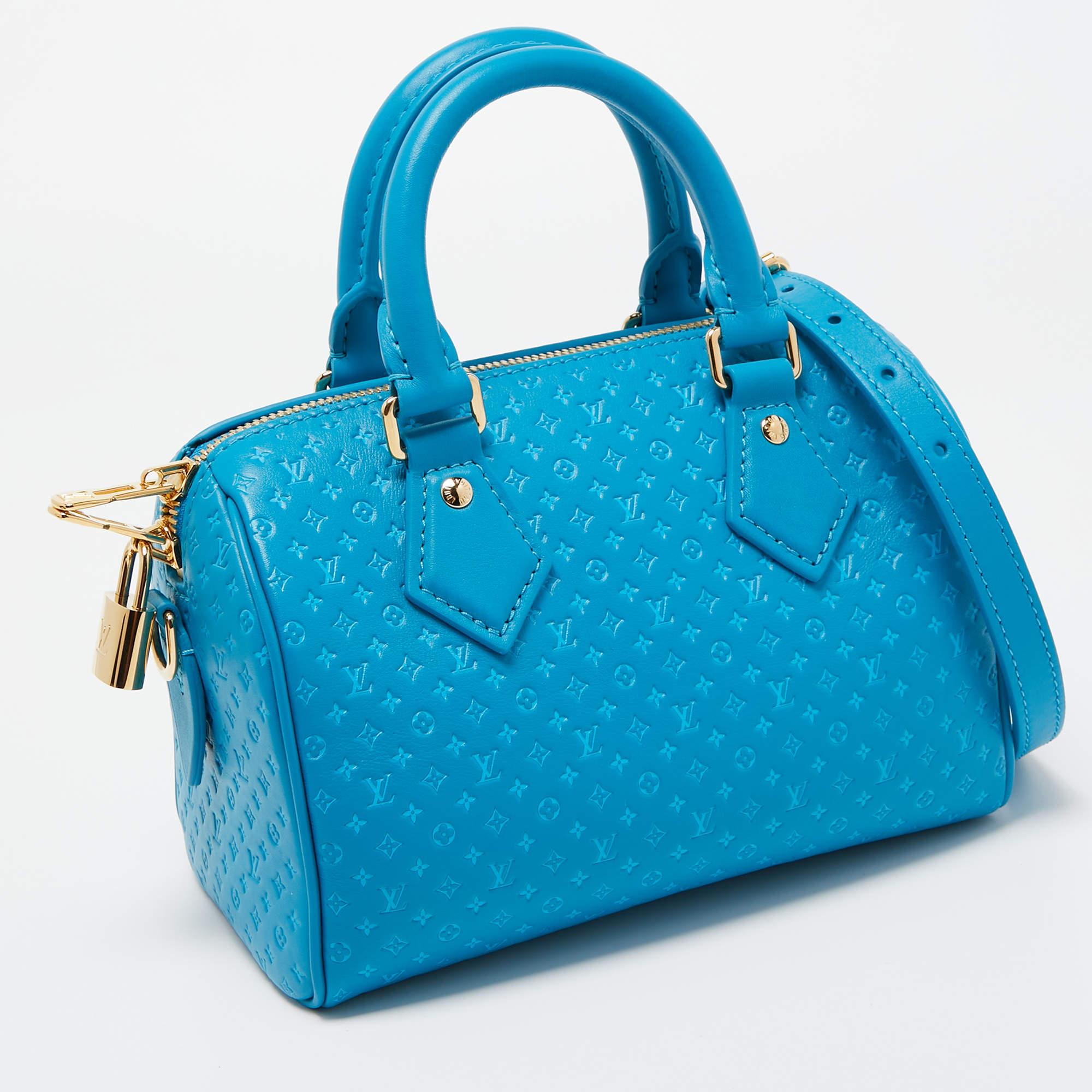Women's Louis Vuitton Bleu Nanogram Empreinte Leather Speedy Bandoulière 20 Bag