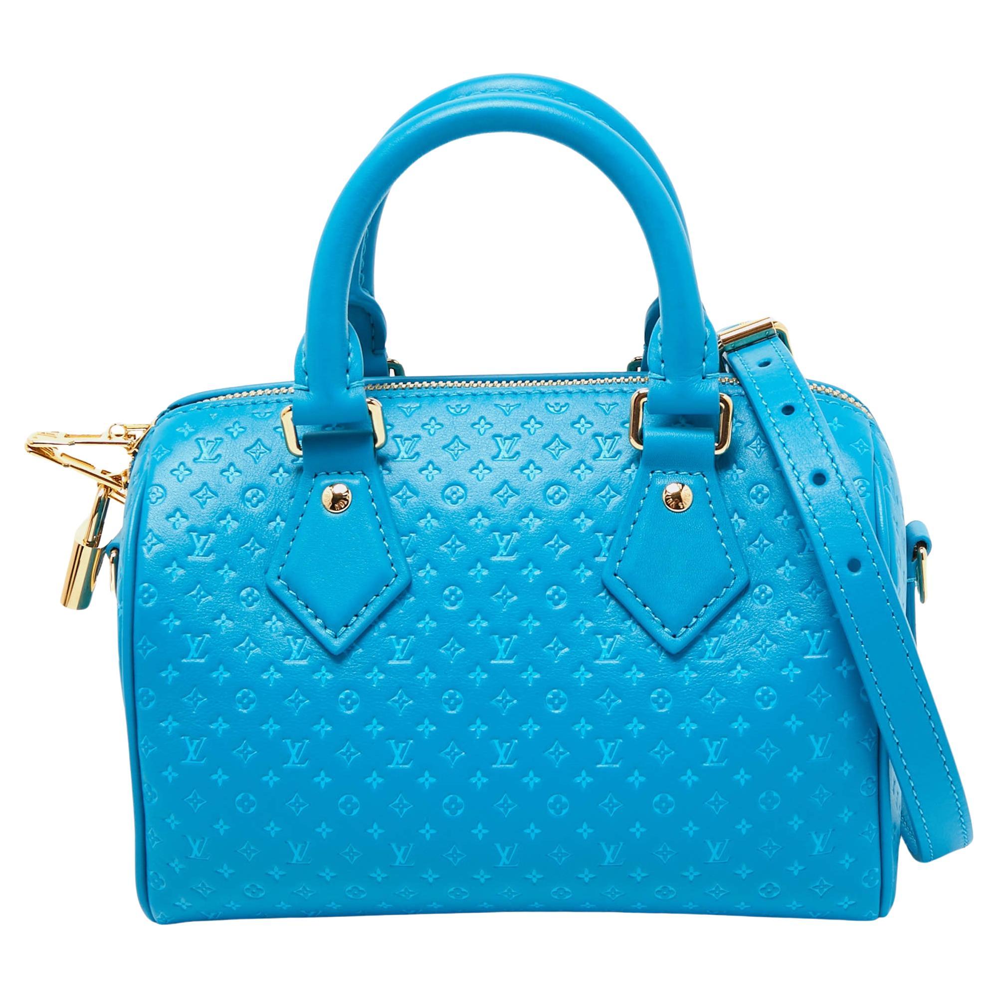 Louis Vuitton Bleu Nanogram Empreinte Leather Speedy Bandoulière 20 Bag