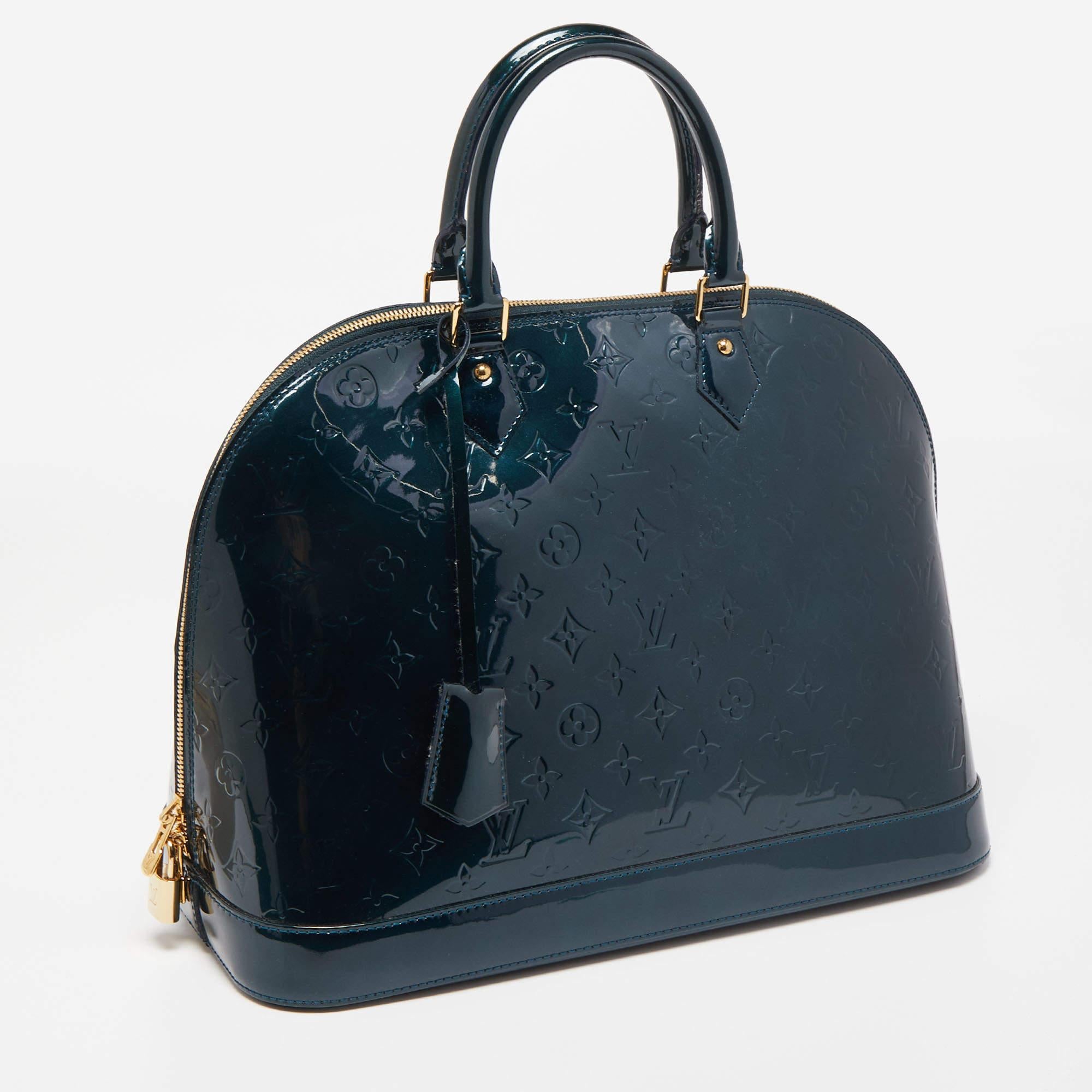 Louis Vuitton Bleu Nuit Monogram Vernis Alma GM Bag In Good Condition In Dubai, Al Qouz 2