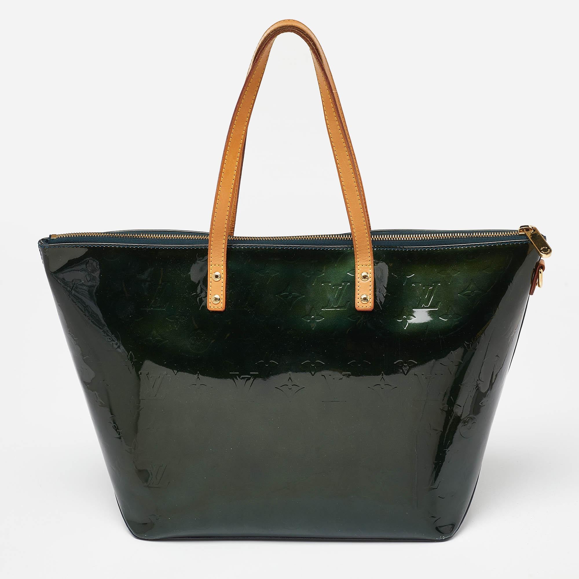 Women's Louis Vuitton Bleu Nuit Monogram Vernis Bellevue GM Bag