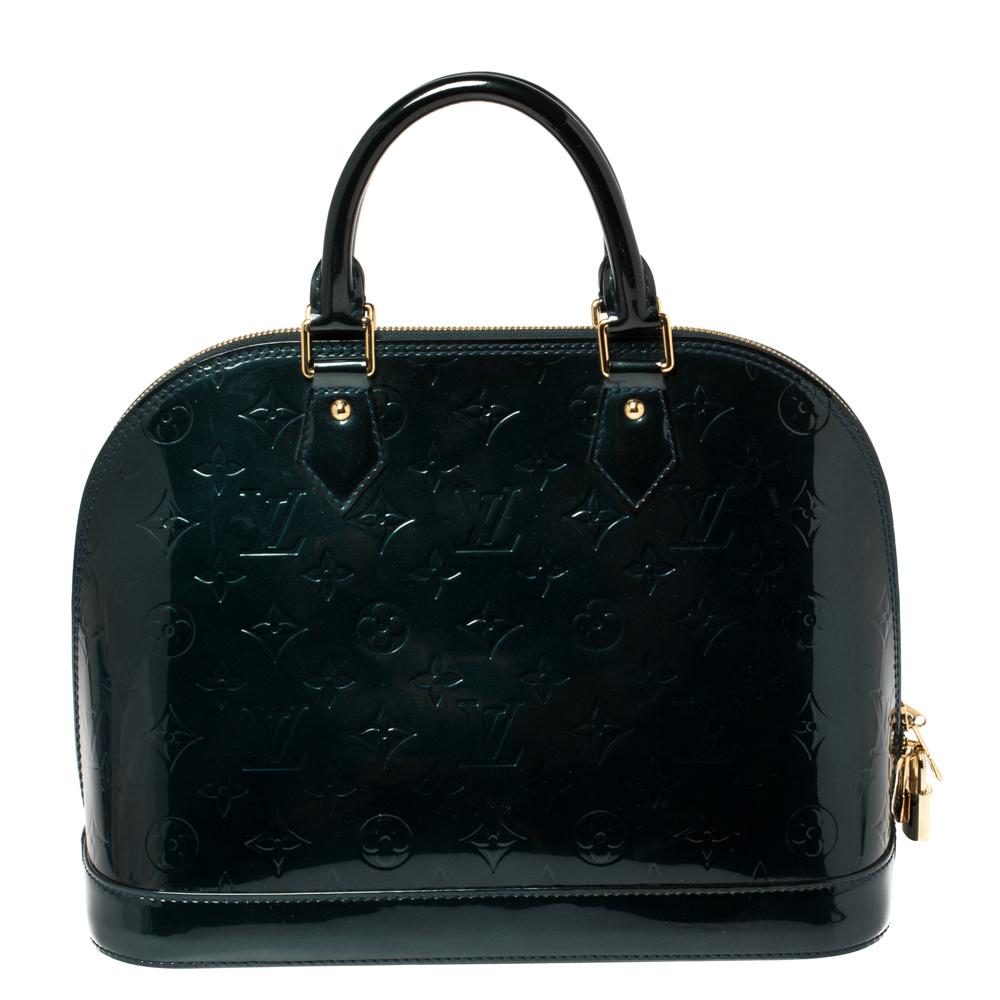 Louis Vuitton Bleu Nuit Monogram Vernis Leather Alma PM Bag In Good Condition In Dubai, Al Qouz 2