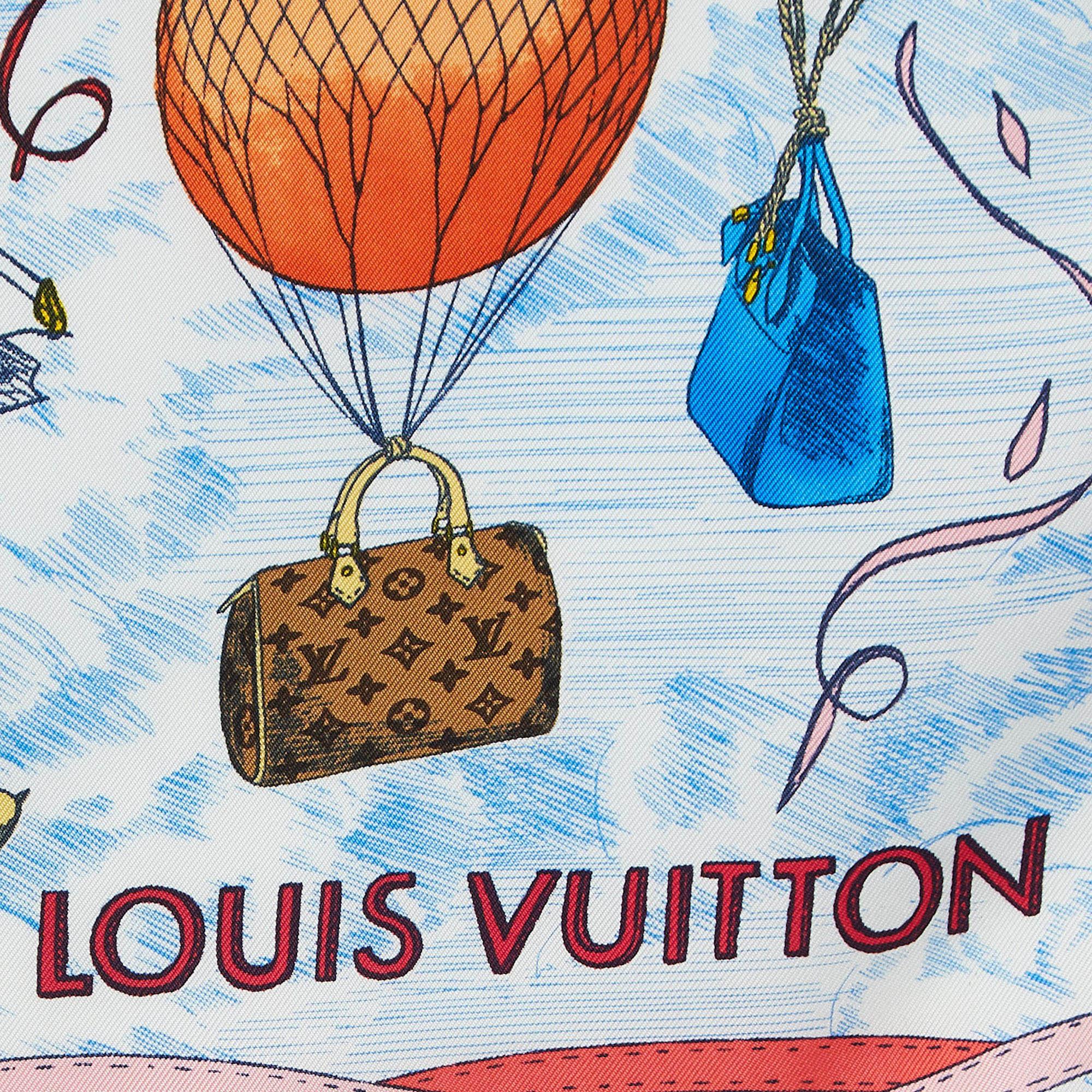 Louis Vuitton Bleu Up And Away Silk Square 90 Scarf In Excellent Condition For Sale In Dubai, Al Qouz 2