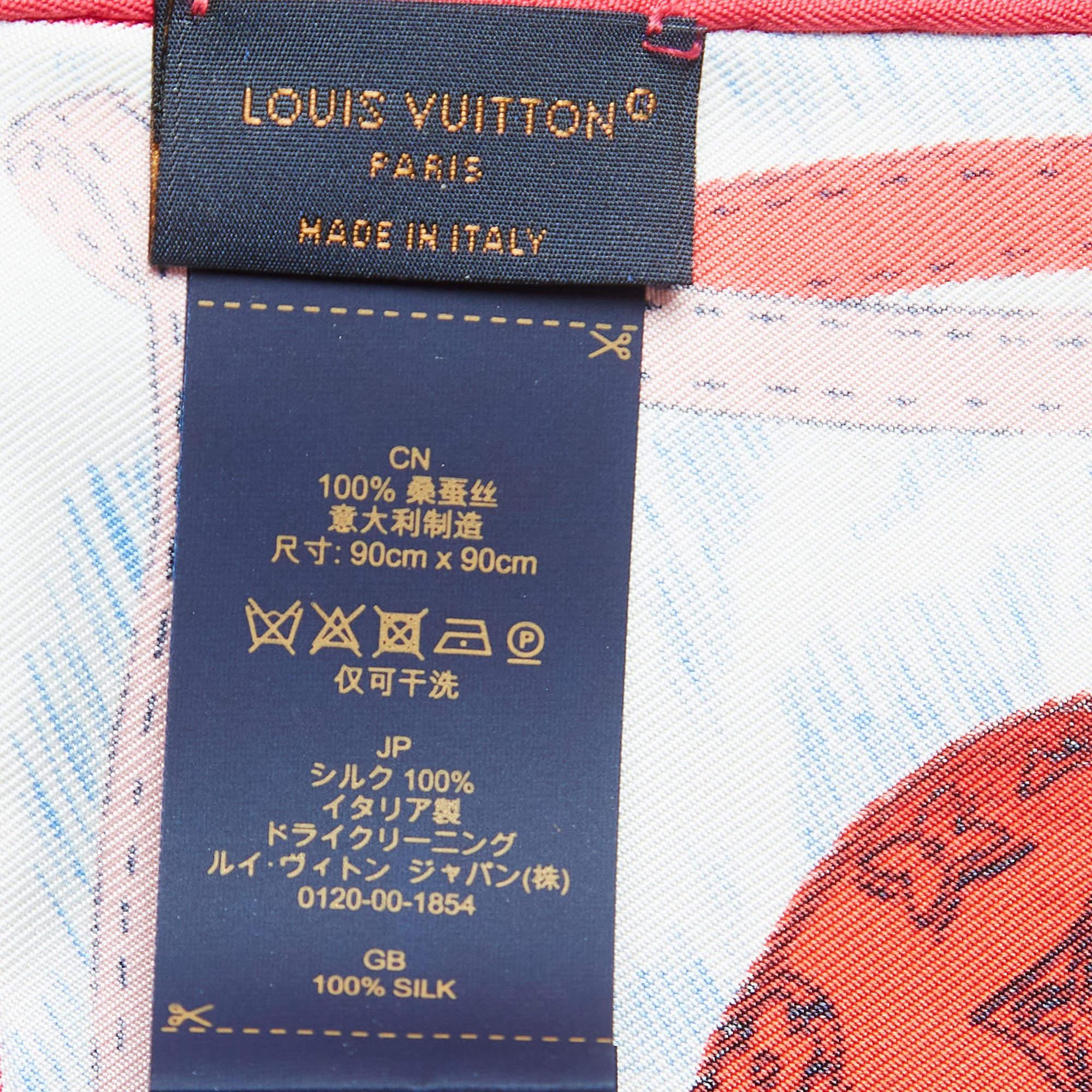 Women's Louis Vuitton Bleu Up And Away Silk Square 90 Scarf For Sale