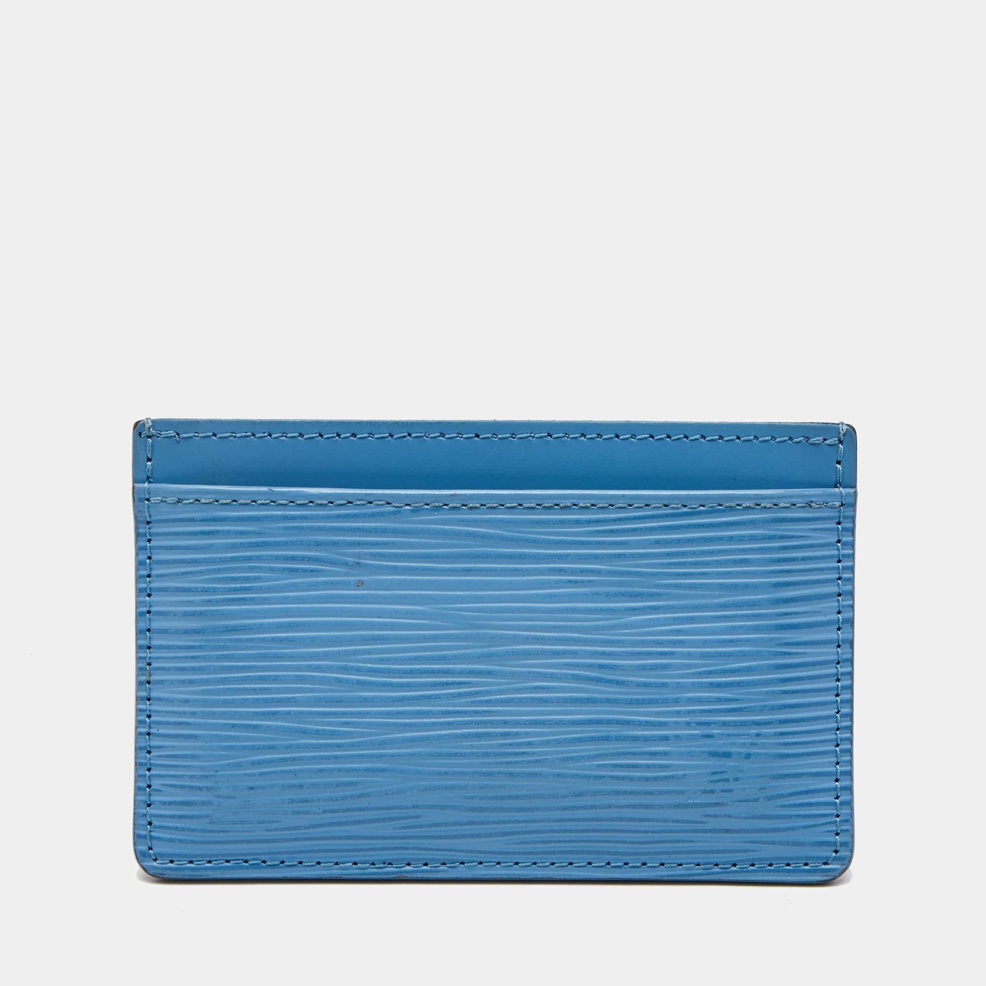 Blue Louis Vuitton Bleuet Epi Leather Business Card Holder For Sale