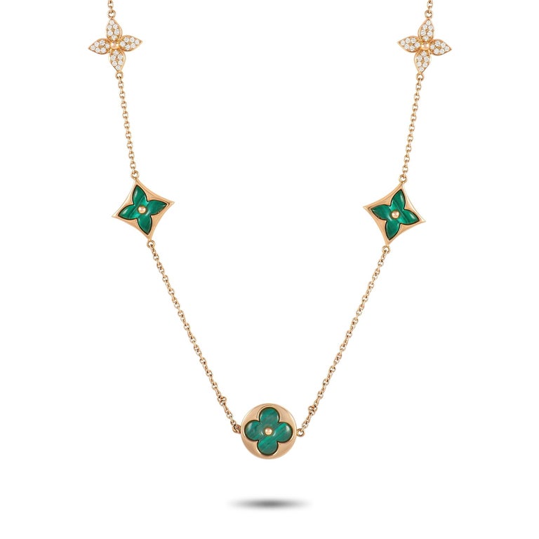 Louis Vuitton Blossom 18K Rose Gold Diamond and Malachite Long