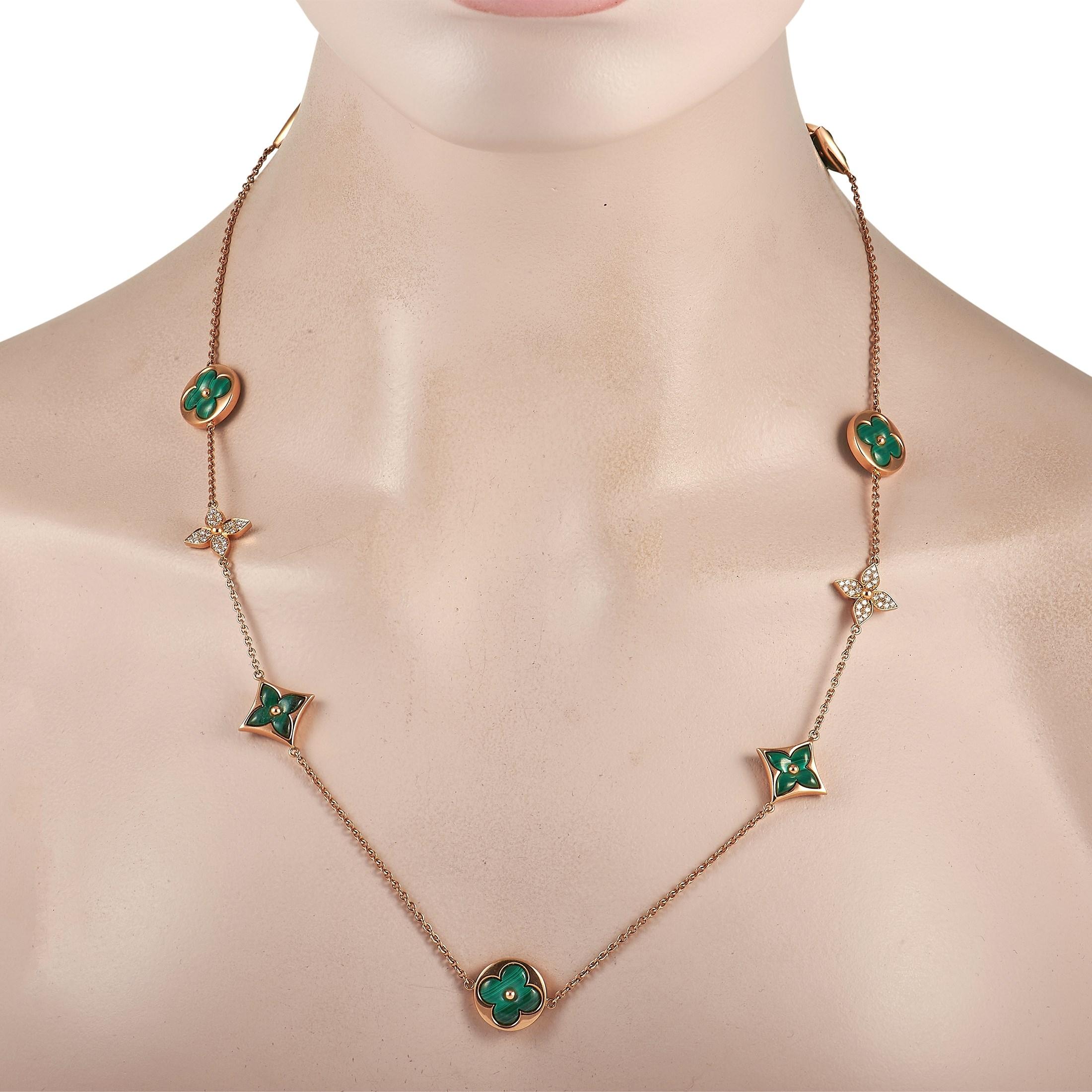 Lange Halskette von Louis Vuitton Blossom aus 18 Karat Roségold mit Diamanten und Malachit (Gemischter Schliff)