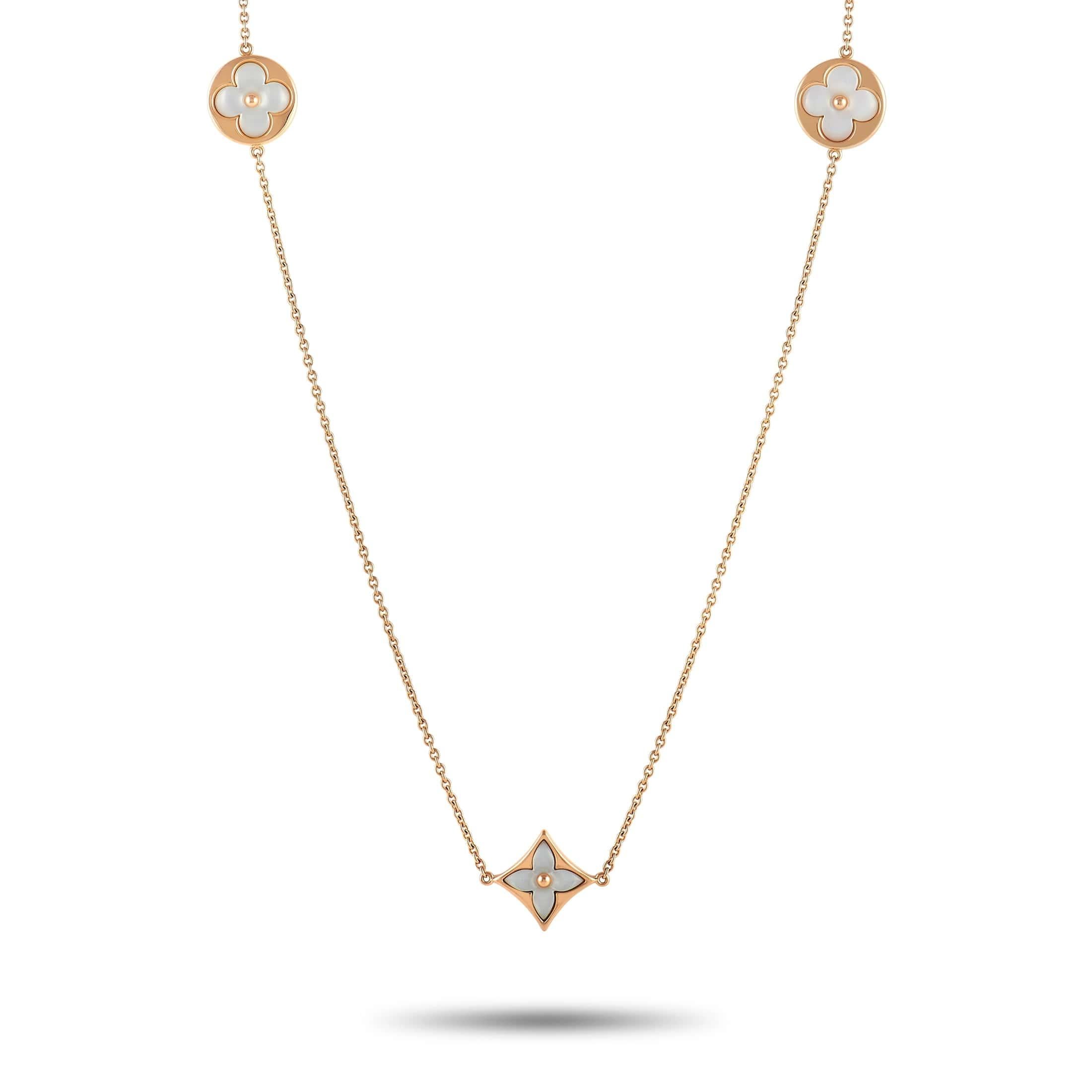 Halskette von Louis Vuitton Sautoir aus 18 Karat Roségold mit Blütenblatt-Diamant und Perlmutt (Rundschliff)