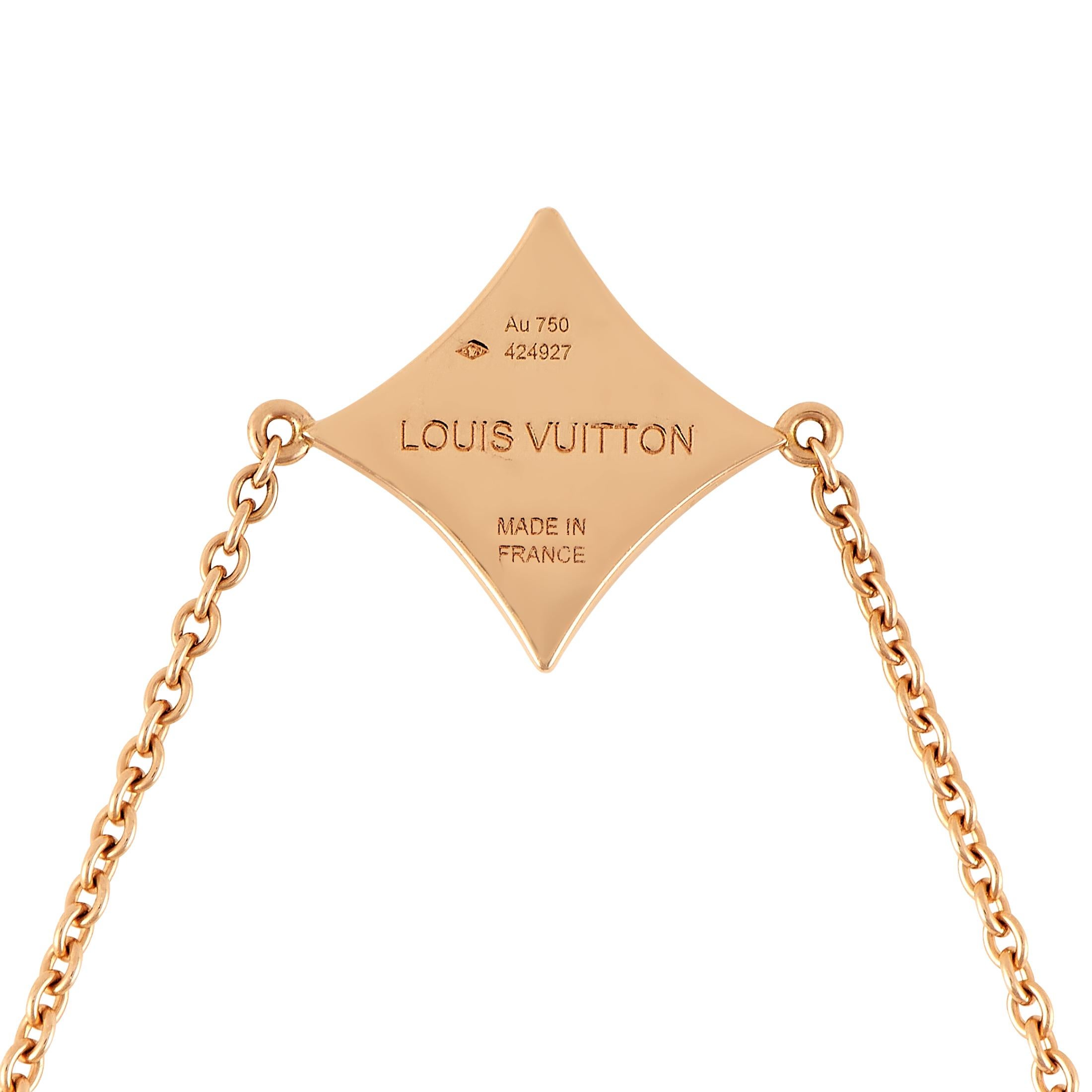 Halskette von Louis Vuitton Sautoir aus 18 Karat Roségold mit Blütenblatt-Diamant und Perlmutt im Zustand „Hervorragend“ in Southampton, PA