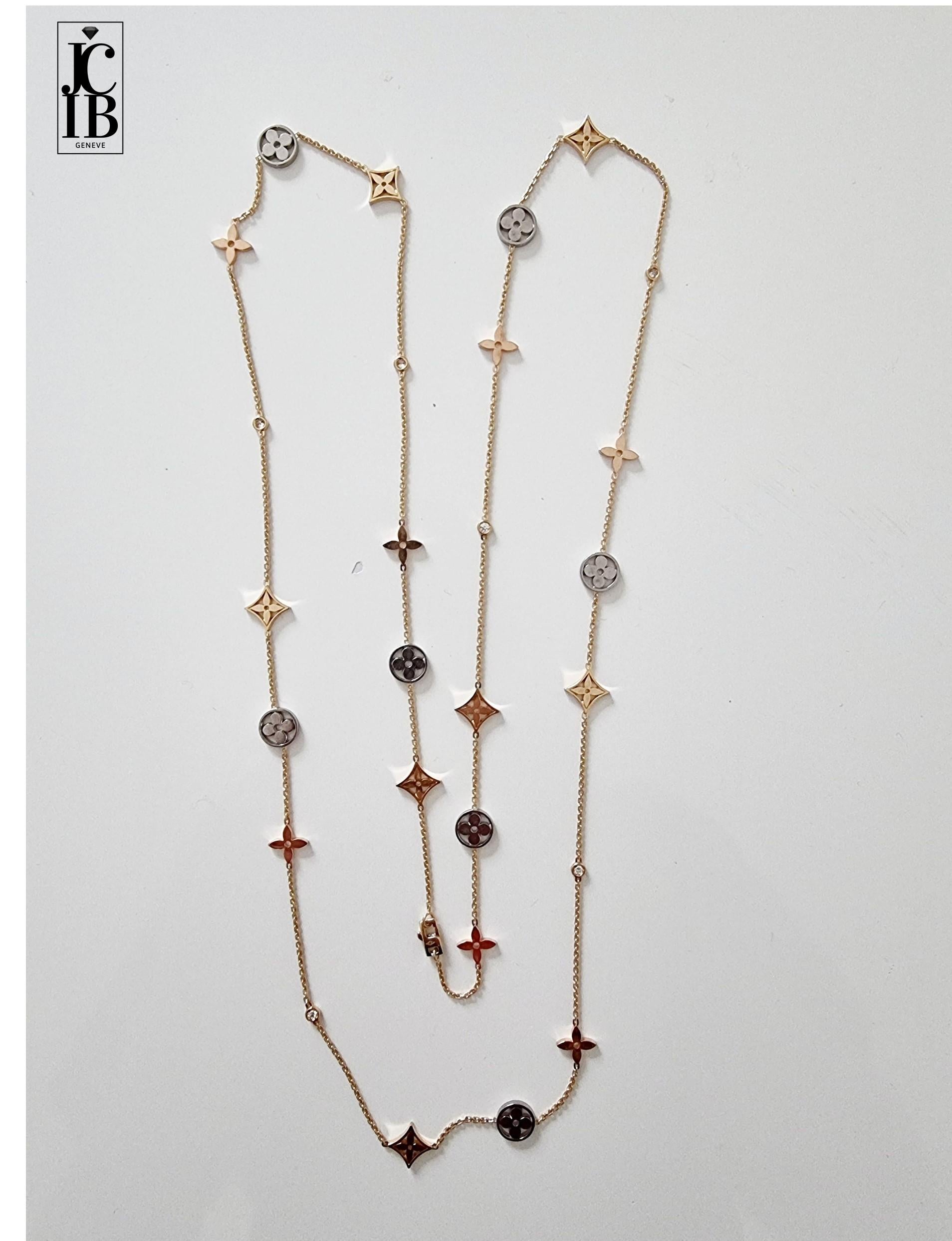 Taglio brillante LOUIS VUITTON BLOSSOM 3 ori e diamanti collana flapper sautoir in vendita