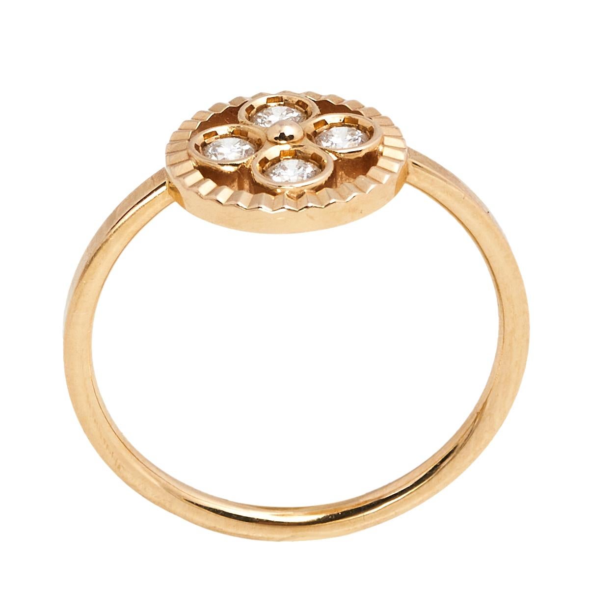 Round Cut Louis Vuitton Blossom BB Diamond 18k Rose Gold Ring Size 52