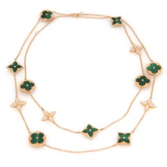 Louis Vuitton Blossom Malachite Diamond 18k Rose Gold Floral Motif Long Necklace