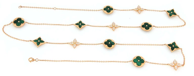 Louis Vuitton Blossom Malachite Diamond 18k Rose Gold Floral Motif Long  Necklace For Sale at 1stDibs