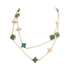 louis vuitton clover necklace Louis Vuitton Blossom Malachite Diamond 18k Rose Gold Floral Motif Long Necklace