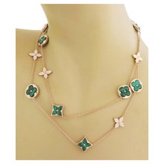 Used Louis Vuitton Blossom Malachite Diamond 18k Rose Gold Floral Motif Long Necklace
