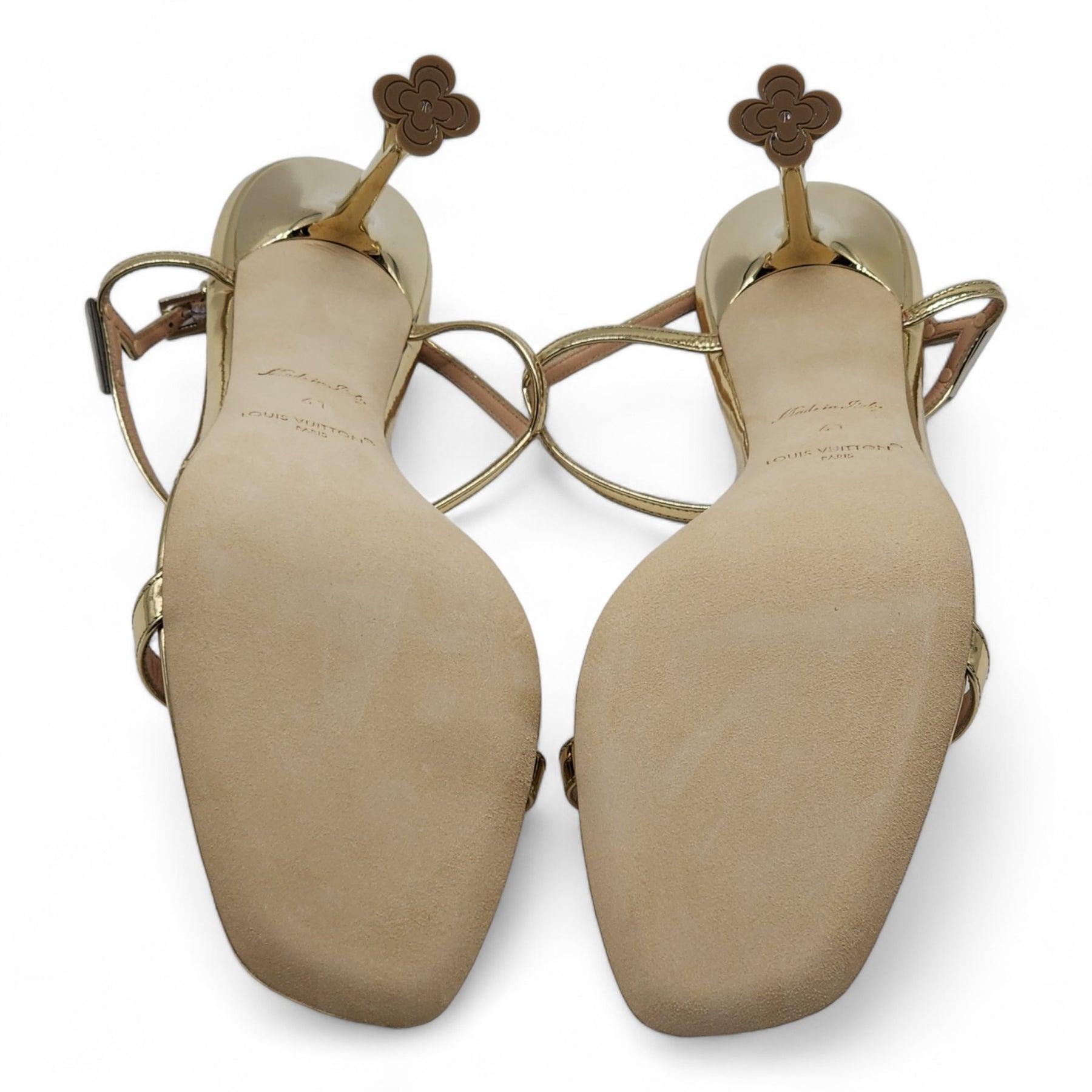 Brown Louis Vuitton Blossom Sandals Leather in Gold (41) For Sale